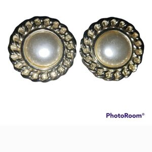 Vintage Gold and Pearl Button Earrings